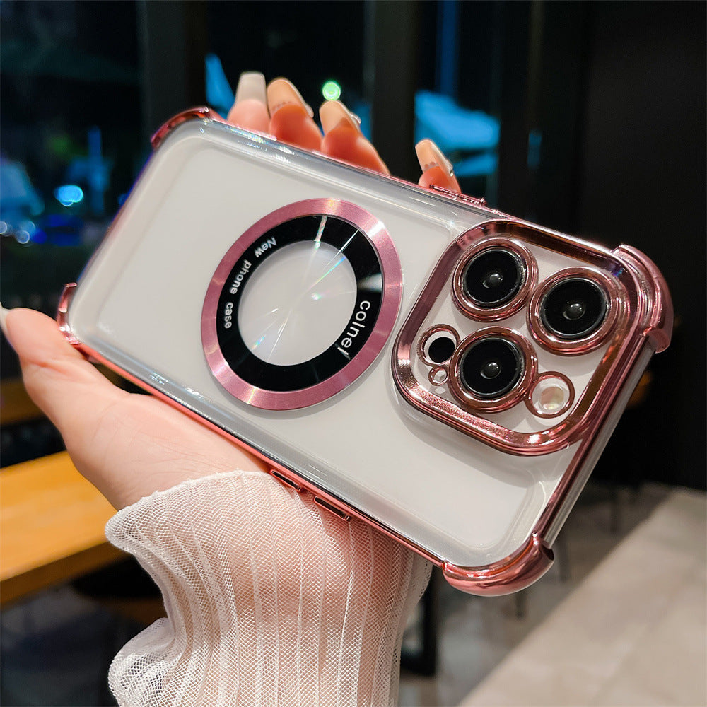 Electroplated four-corner anti-drop airbag case for iphone 15, 16, and 17 - precision cut, full coverage, transparent protective shell