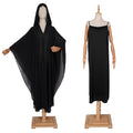 e-commerce black beaded robe african plus size women's hooded two capsules button bat sleeve dress