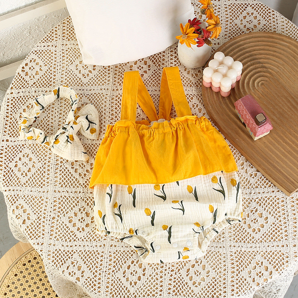 Baby summer suspender bag butt shirt summer thin fashion vest printing tulip triangle khaki baby girl summer