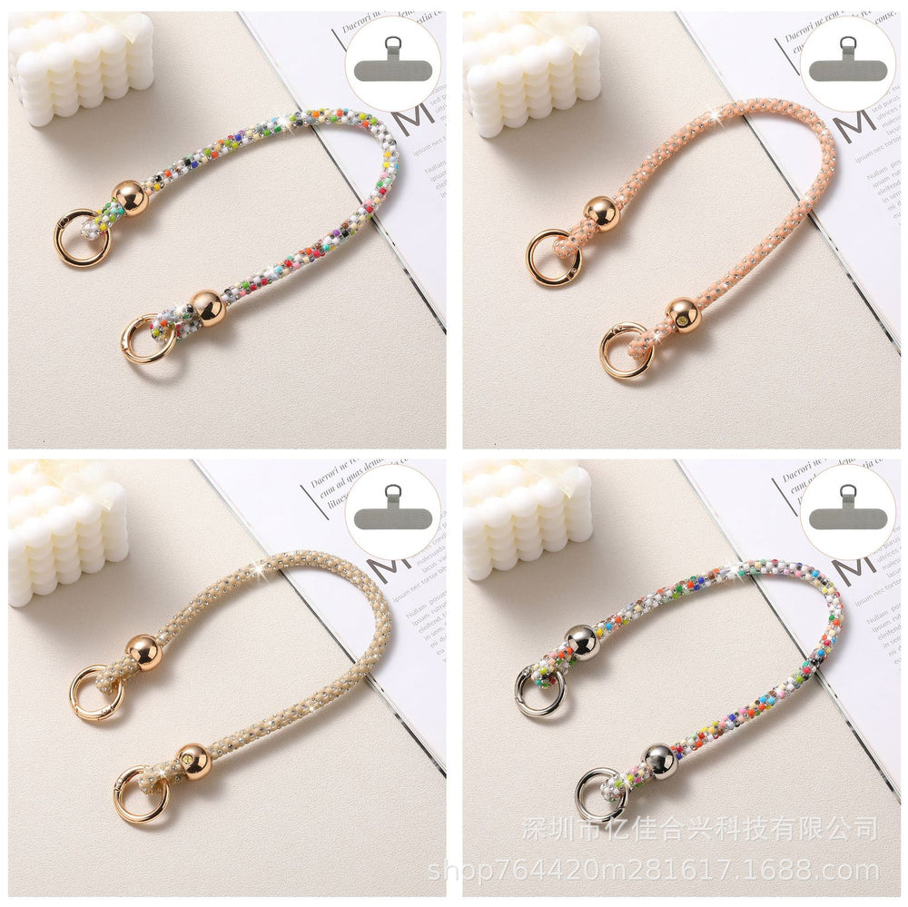 Korean-style ins round bead colorful diamond wrist strap bag charm phone chain wholesale - suitable for phone cases, earphone cases, and more