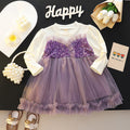 Girls' spring mesh princess dress - kids' round neck sequin party dress with long sleeves and layered tulle skirt