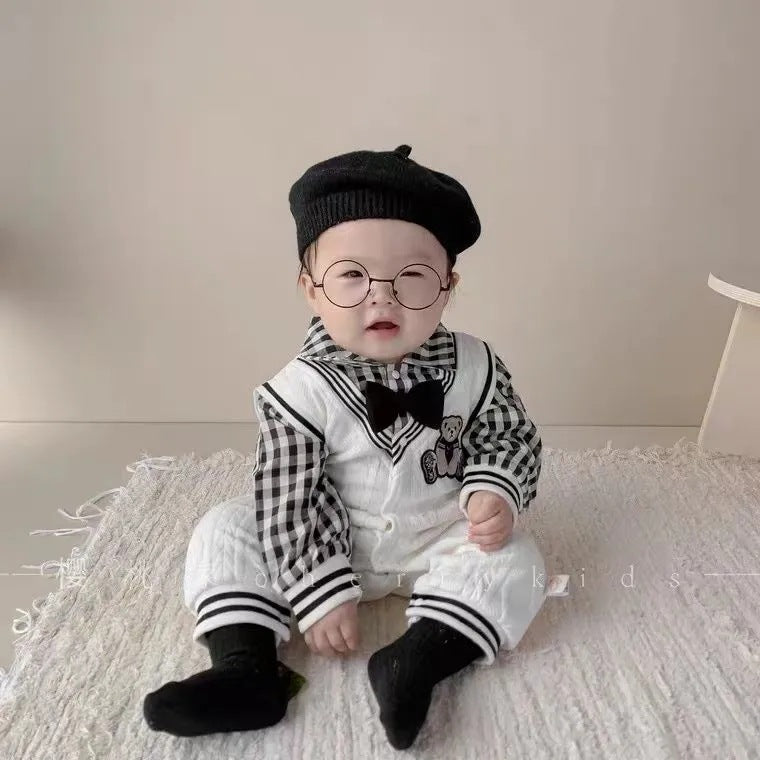 Spring autumgentleman bear fake two-piece double-layer jumpsuit for men and women baby spring & fall clothes handsome outing climbing suit
