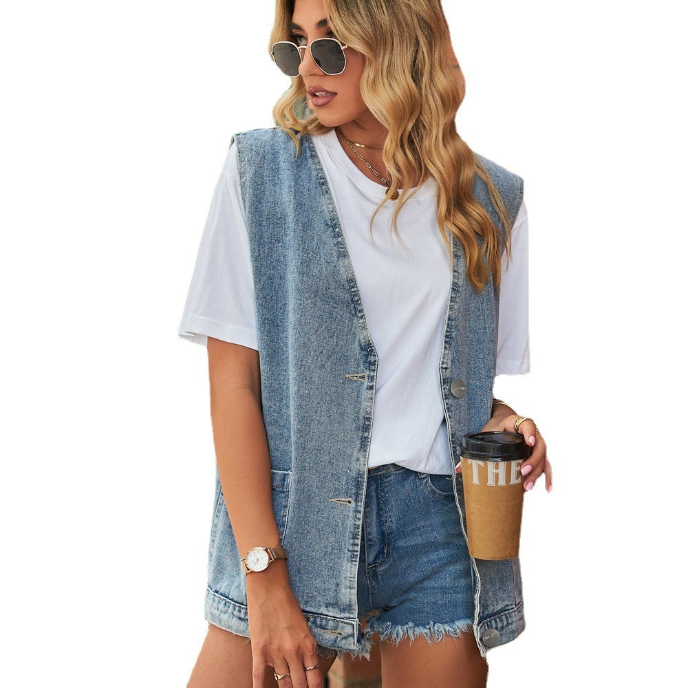 Independent real shot self-built station  fashion  new arrival denim vest waistcoat trendy denim sleeveless vest