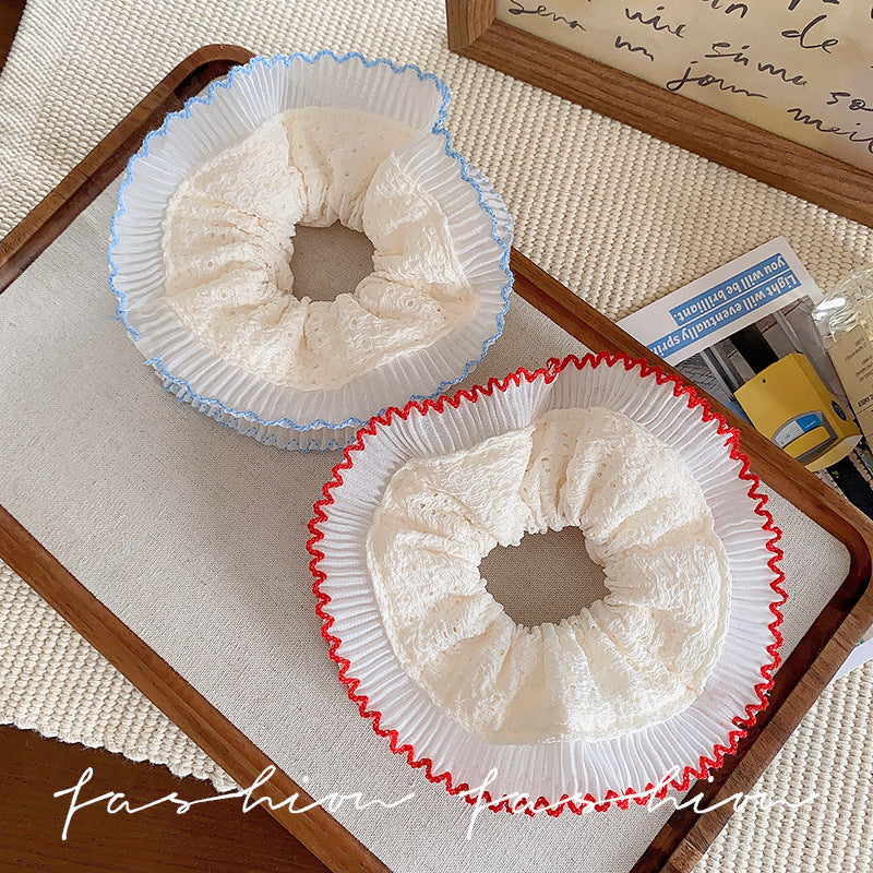 French girl lace double-layer scrunchie hair tie - extra large headband, high-end elastic hair rope