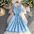 French blue u-neck sleeveless knit dress - women's new summer casual a-line midi dress, slimming and figure-flattering for curvy figures