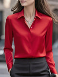 independent station   hot style autumnpure colorlong sleeveseasiest for matchshirt lapelsatinshirt