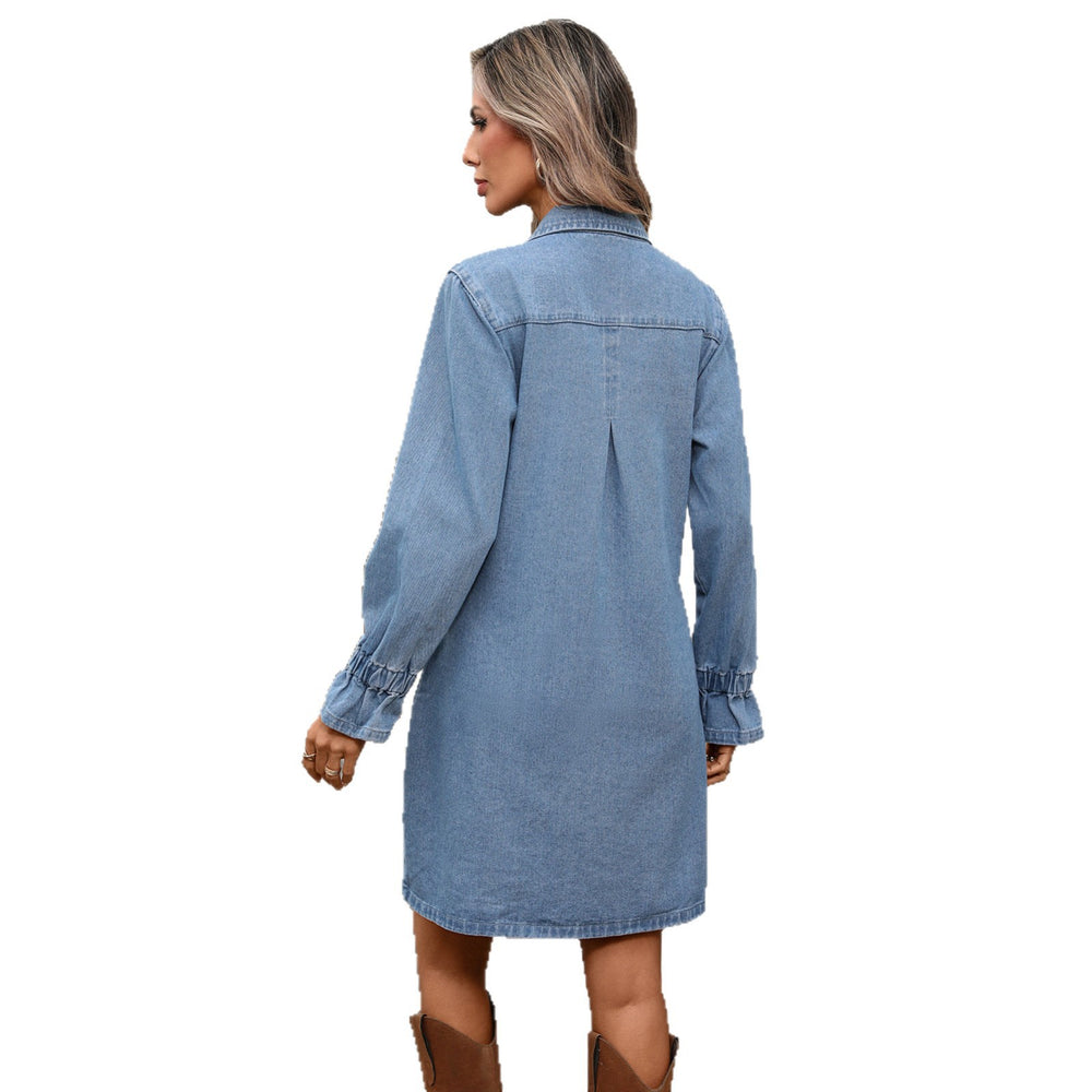Wishfashion cross-border export independent station  new arrivalfashionlong sleevesilm washed denim mid-length skirt for women