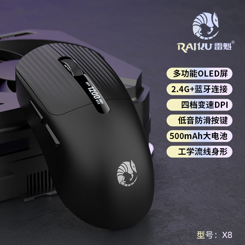 Leikui x8 wireless mouse - bluetooth dual-mode lightweight gaming mouse with rechargeable battery and 2.4g connectivity, featuring screen display