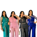 African plus size trendy new women's cross-border long sleeve top + pants two-piece set