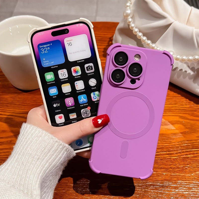 Suitable for iphone17pro mobile phone case liquid air bag four-corner magnetic suction apple 14 lens film all-inclusive protective cover