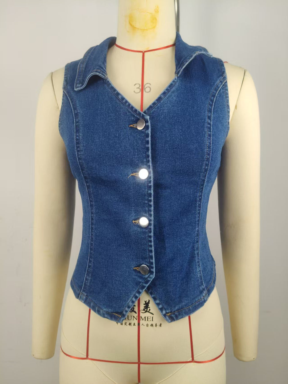Fashion cross-border export  small lapel street versatile layered outer wear washed denim elastic vest tops