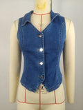 Fashion cross-border export  small lapel street versatile layered outer wear washed denim elastic vest tops