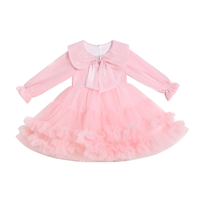 Girls' spring and autumn tutu dress - children's mesh dress - little girl's princess dress - long sleeve - ages 3-12