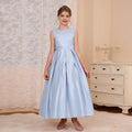 Custom-made girls' formal dresses for export: v-neck, bow accent, long princess dress for mid-to-large children, european and american style satin skirt