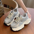 Thick sole dad shoes for women 2026new arrivalfall and wintereasiest for matchfleece-linedthickened mesh shoes heightenedcasual sneakers