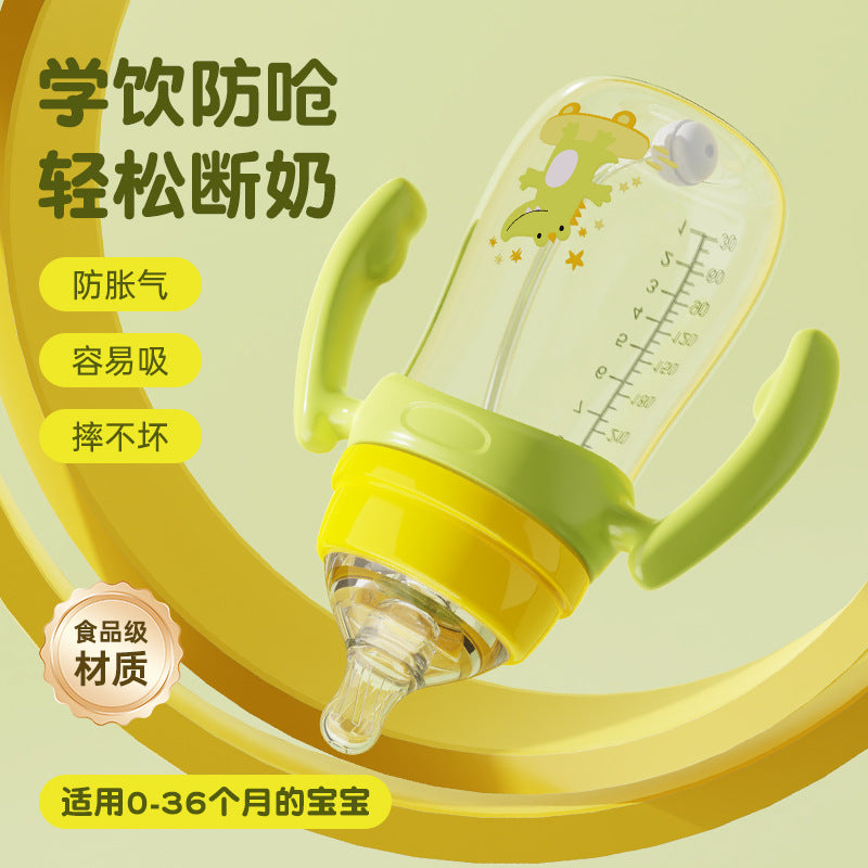 English boxed pacifier 210/240/300ml cactus series with handle PP bottle with straw