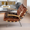 Vintage-style ribbed back casual chair, retro oil wax leather sofa chair, creative art lazy chair, designer negotiation chair