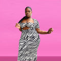 european and american dresses:  sexy women's clothing - black and white print tie-waist short sleeve butt-lifting zipper maxi dress