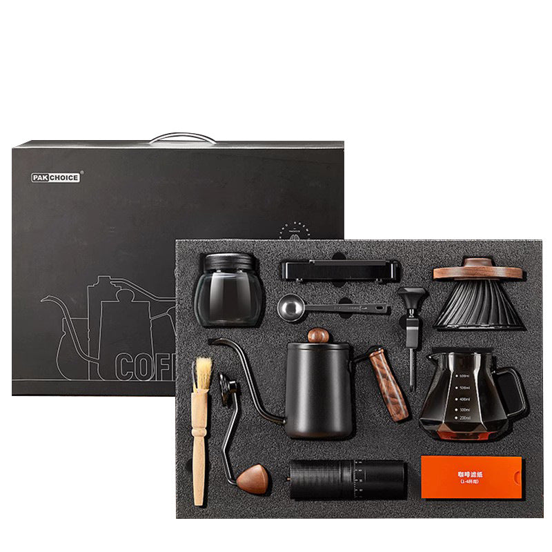 Hand-brewed coffee set, portable hand-cranked grinder, gift box, household hand-brewed kettle, sharing kettle, filter cup, outdoor combination