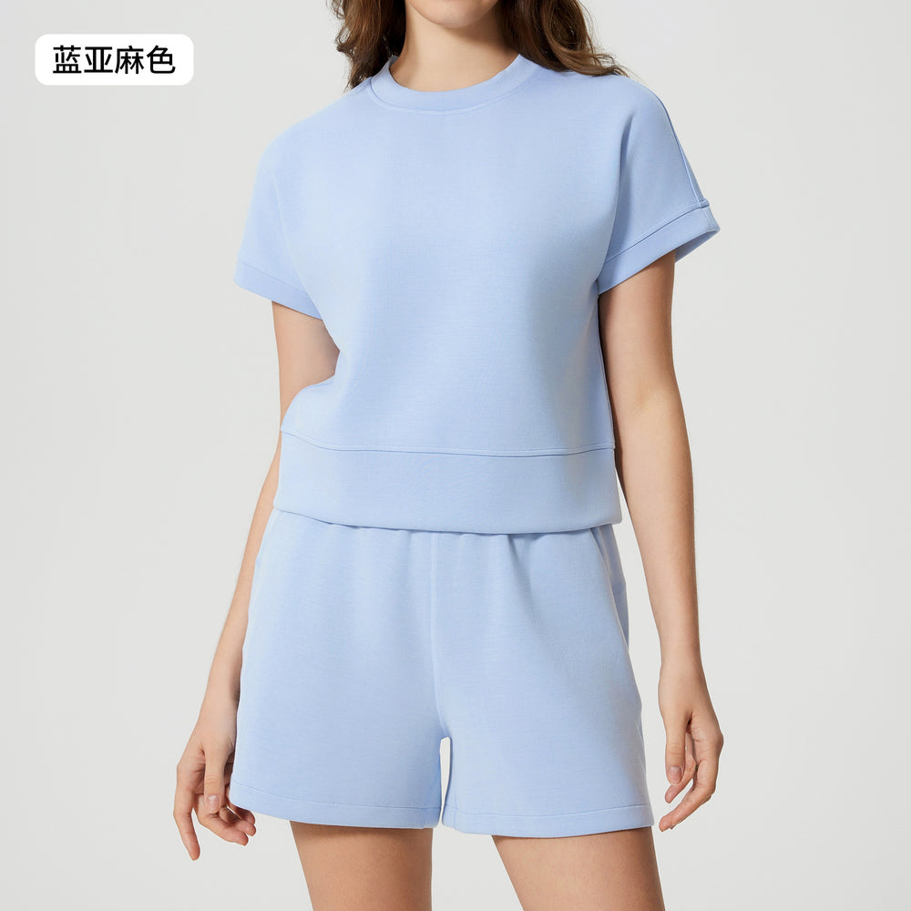 Women's casual activewear set: loose-fit breathable short-sleeve t-shirt & air layer shorts - perfect for yoga & workout