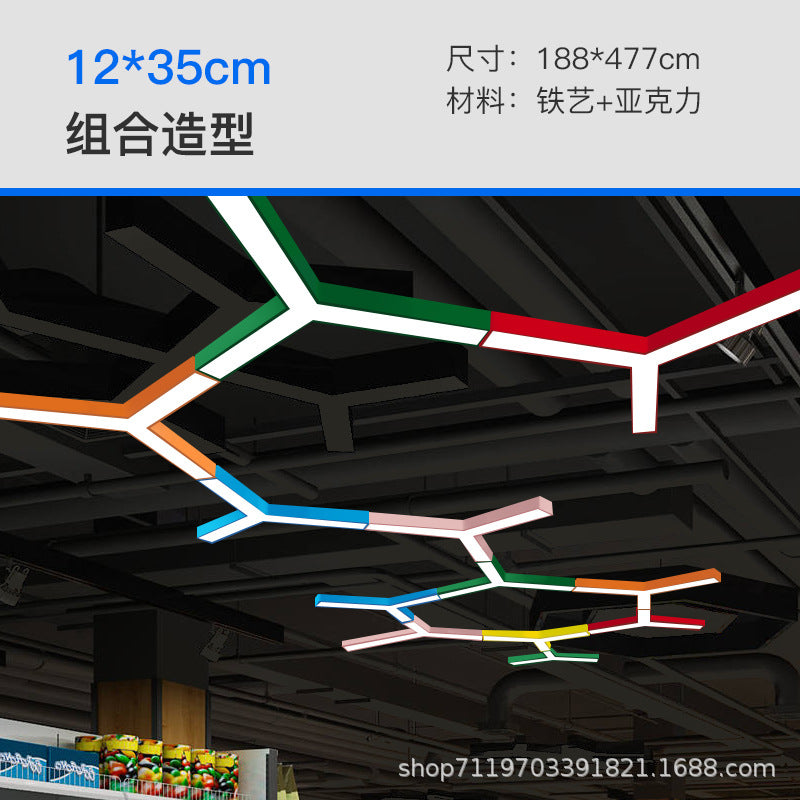 LED Kindergarten Classroom Corridor Y-shaped Light Children's Playground Color Hexagonal Lighting Dance Studio Modeling Chandelier