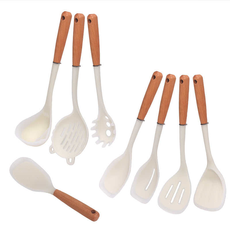 Beech handle transparent white silicone spatula food grade high temperature resistant spoon colander kitchen household cooking spatula set