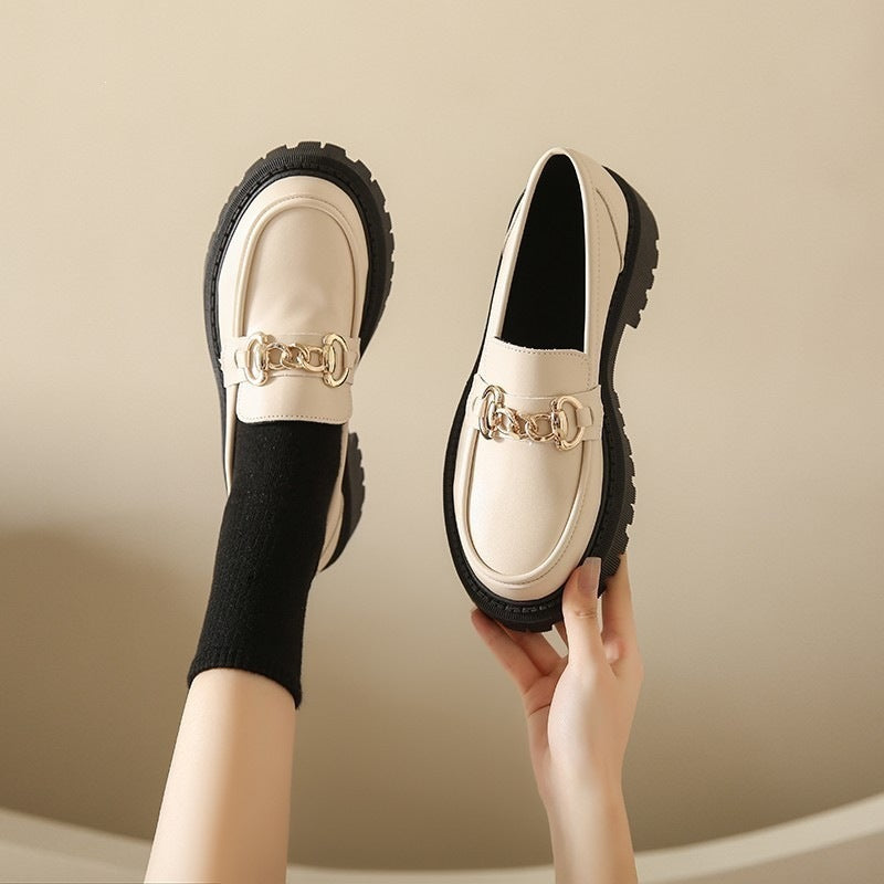 Plus size women's british style leather loafers -  spring/summer chunky sole slip-ons - minimalist fashion trend