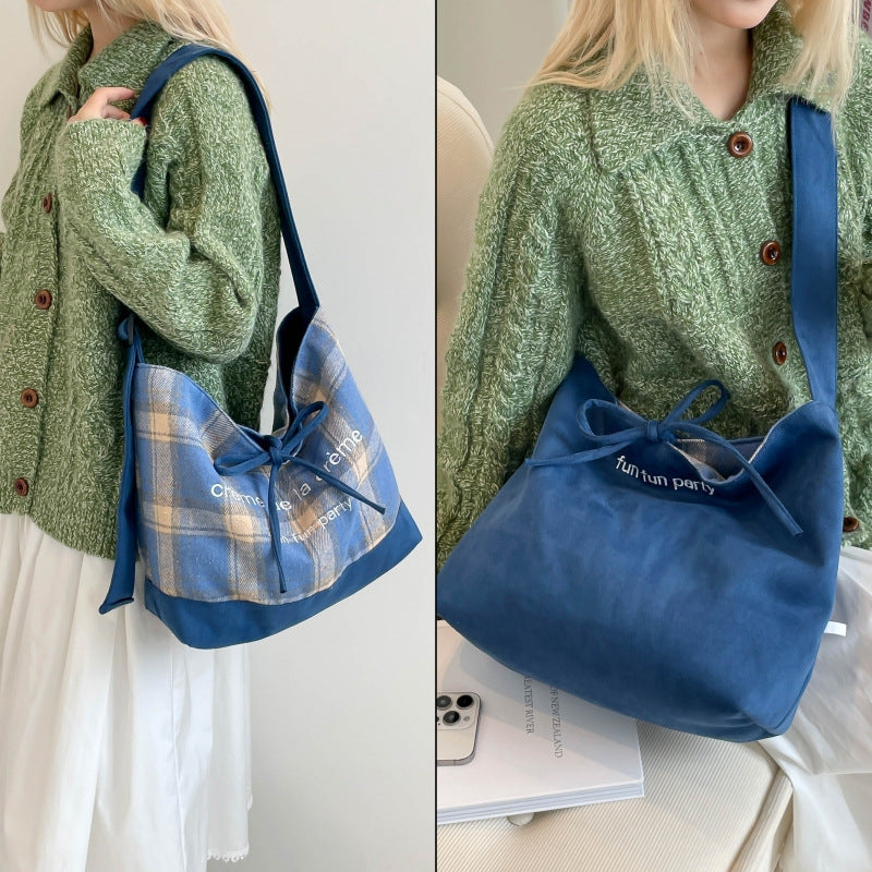 European and american retro plaid bag autumn and winter versatile new double-sided backpack solid color minimalist shoulder bag large capacity tote bag