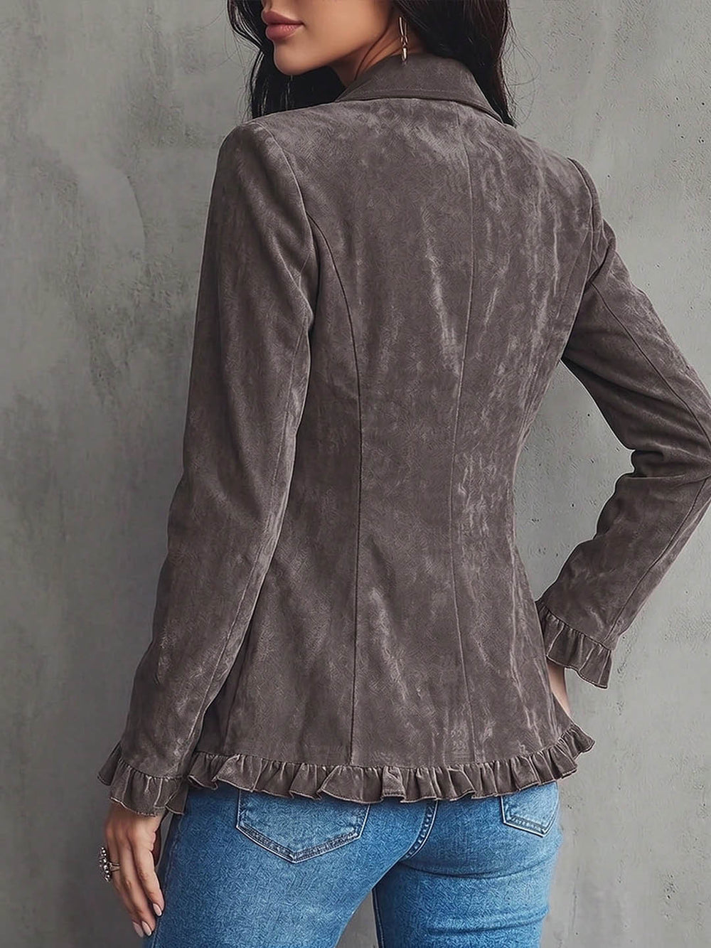 European and american cross-border exclusive: autumn/winter retro casual blazer with ruffle trim, slim-fit, and figure-flattering women's cropped jacket