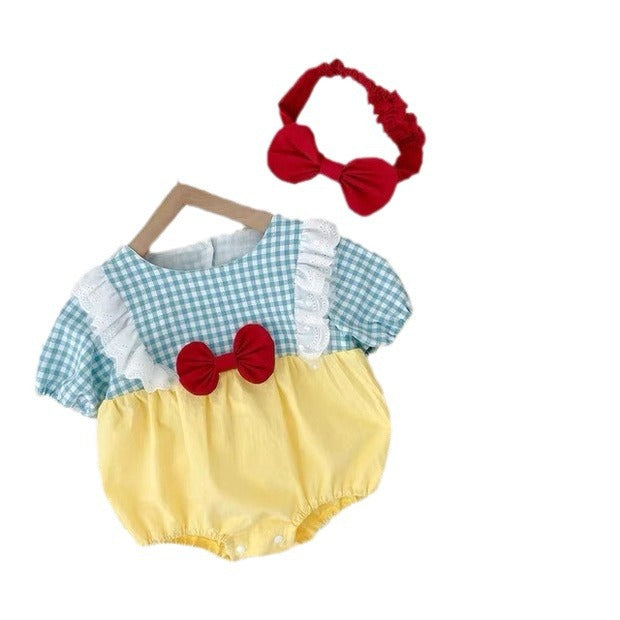 Infant & toddler summer outfit: korean style newborn cute princess short-sleeve romper bodysuit with headband - perfect for crawling season!