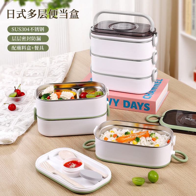 304 stainless steel multi-layer lunch box, office workers can enter the microwave oven for lunch, heat preservation lunch box, student bento box