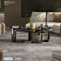 Ready-to-ship marble coffee table - luxury round coffee table with black rose design - natural stone, high-end living room table