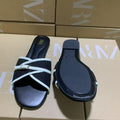 Za2025new arrival shoes new product banquet shoes slippers fashion square toe flats sandals women's shoes cross buckle women's shoes