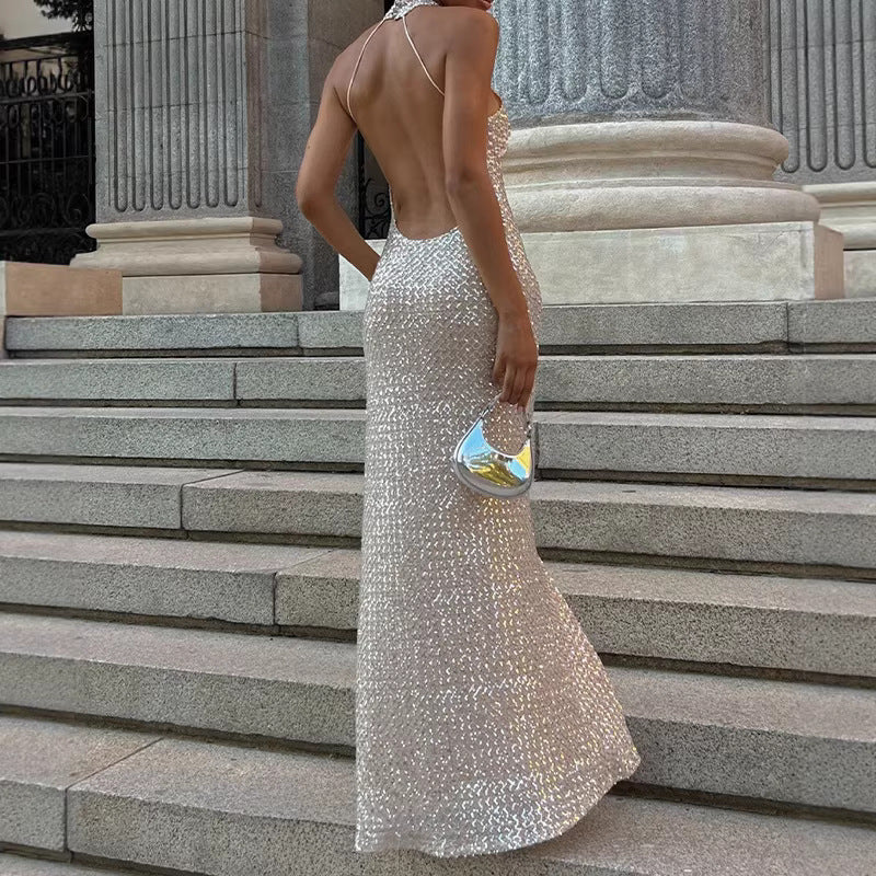 aliexpress 2026 fashionexportnew arrivalhalter neck plaid mesh evening dress silmsexy banquet dress