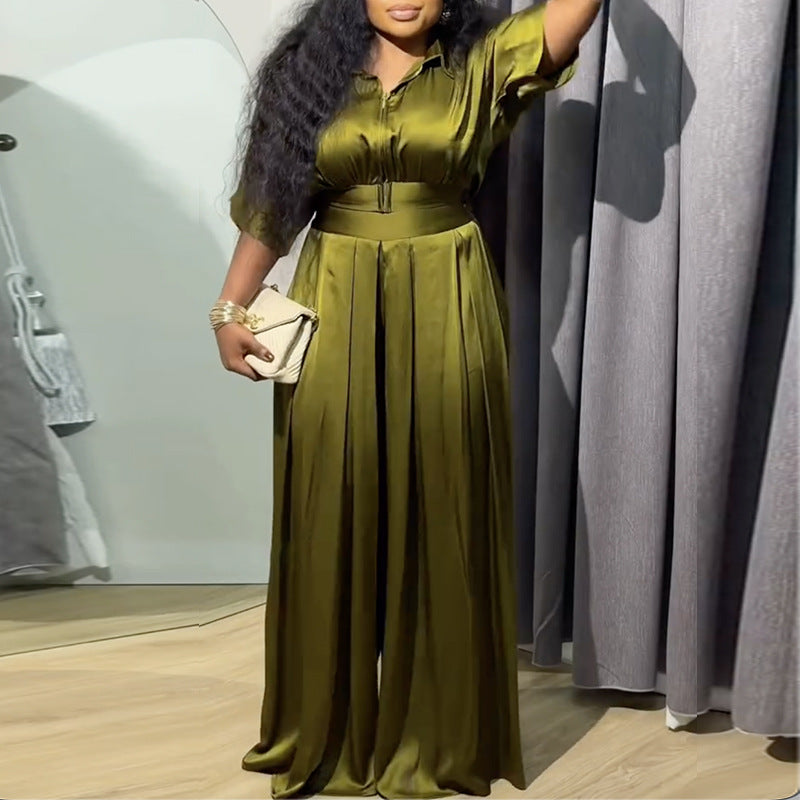 Fashion cross-border african women's clothing  spring new arrivalfashion lapel shortshirttops wide-leg pants suit