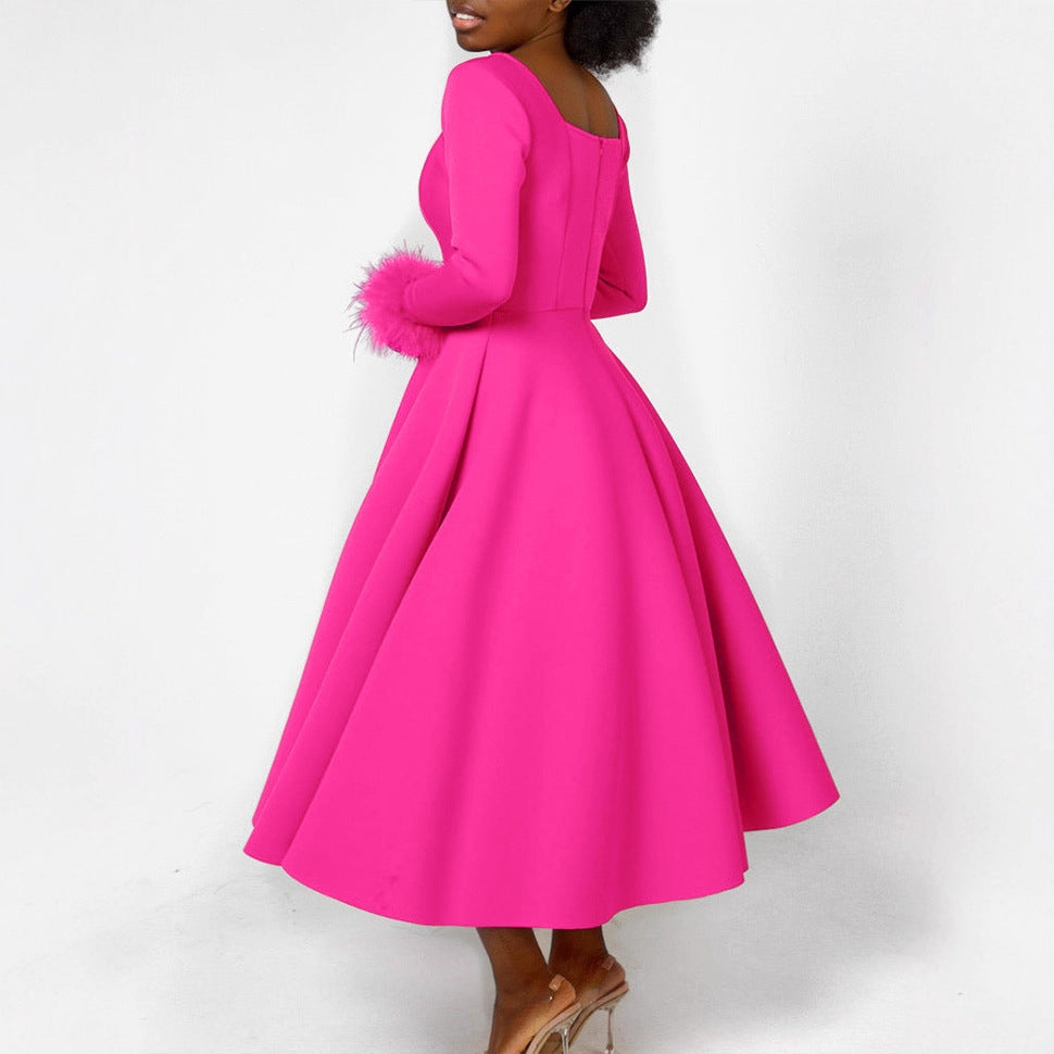 D451 party dress independent station winter elegant elegance fur decoration large skirt dress african dress