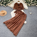 K-stylework clothing style lantern sleeve waist two-piece set female autumslimming lookhigh waist skirt red elegantsuit