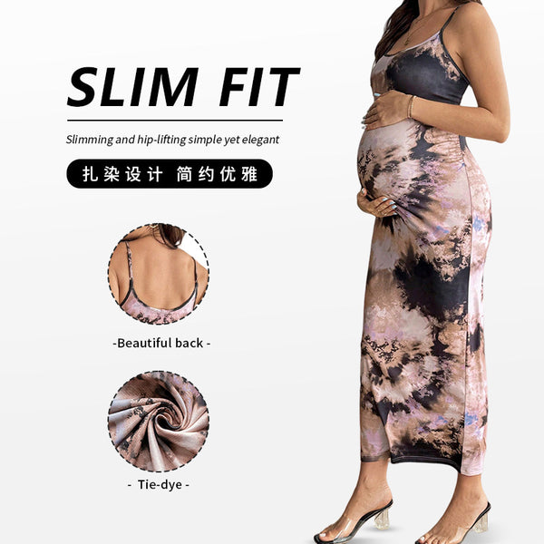 European and American  maternity dresses autumn long sleeveless sexy age-reducing thin printed pure desire backless suspender skirt