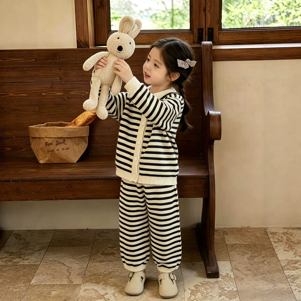 Girls' knitted sweater two-piece set - new autumn/winter collection - striped pants outfit for baby girls