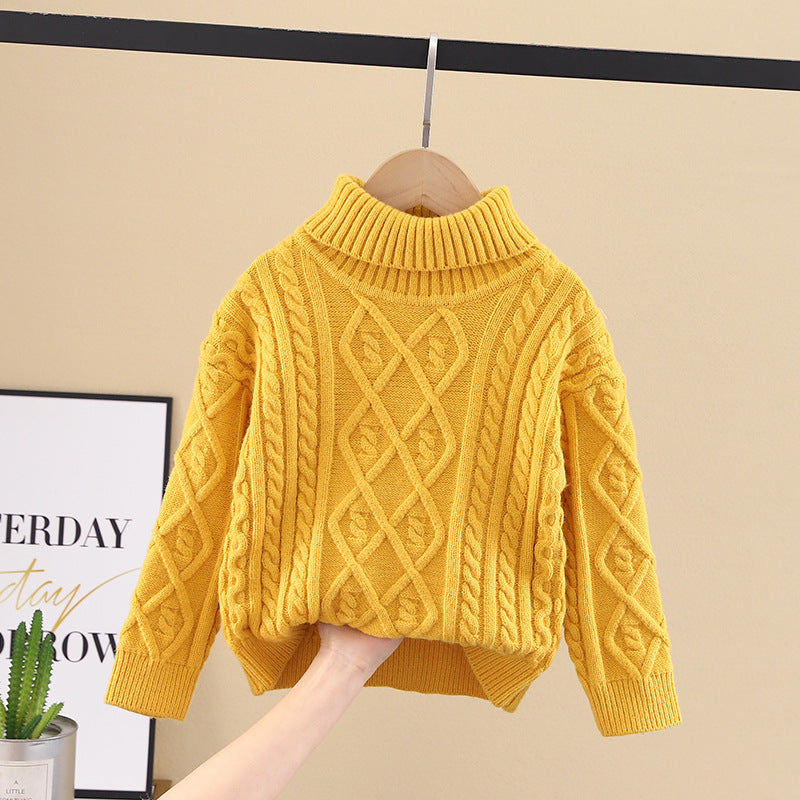 Kids' sweater  winter high neck double collar pullover boy's and girl's thickened knitted base layer top
