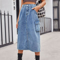 European and american cross-border e-commerce   new versatile slimming workwear washed denim midi skirt for women