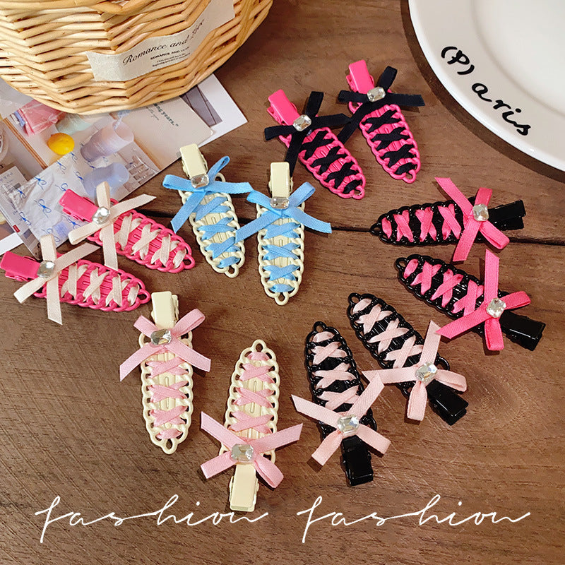 Ballet-style bow ribbon braided hair clip, seamless, versatile, sweet and edgy color palette, perfect for bangs, flyaways, and side hair styling