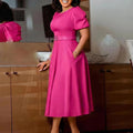 D3373  new arrivalfashionelegantelegance round neck puff sleeve large skirt mid-length exportdress
