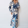 summer new women's clothing: cross-border european and american hot seller - fashionable printed v-neck irregular top and maxi skirt set