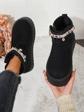fleece-linedthickenedheattech snow boots for women fall and winternew arrival ethnic style pendant thick sole fur all-in-one non-slip shoes