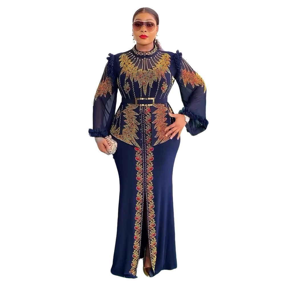 african women's clothing long sleevesfashionfashionplus size trailing dress bridesmaid  heavy industry hot diamond dress