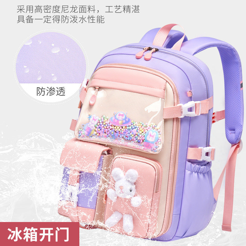 New primary school schoolbag women's refrigerator side open light large capacity load reduction cartoon children's backpack grades 1-6