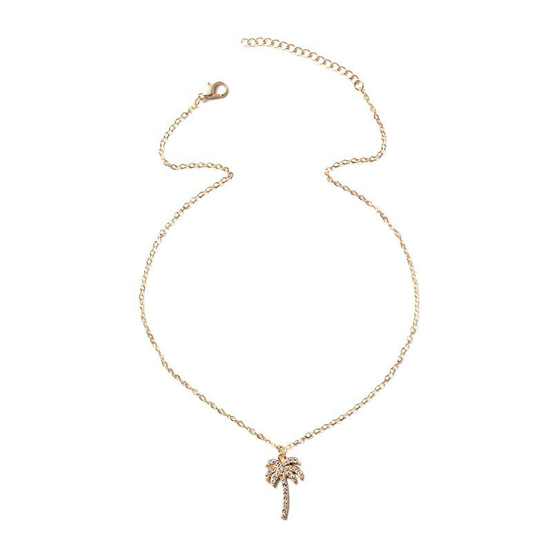 Rhinestone necklace wholesale fashion popular jewelry luxury inlaid gemstone coconut tree pendant women's easiest for match alloy necklace