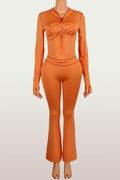 fashionable women's sexy leopard print thumbhole flare long sleeve two-piece set - hot seller in europe and the us