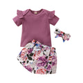 hot-selling summer ribbed, skin-friendly girls' floral print pants and top set. available in multiple colors. 100% cotton